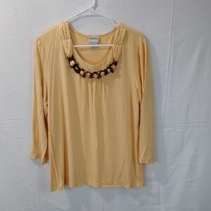 Chico's Soft Peach Long Sleeve Top with Chain-Link Trim Plus Size 2